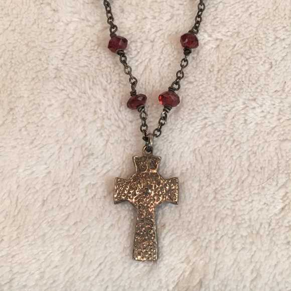 Handmade vintage sterling and garnet necklace - Picture 3 of 4